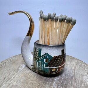 Vintage‎ Signed Sascha Brastoff Hand Painted Ceramic Pipe Cottage Whimsical Gold